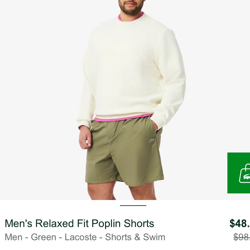 Lacoste Men's Khaki Green Poplin Shorts